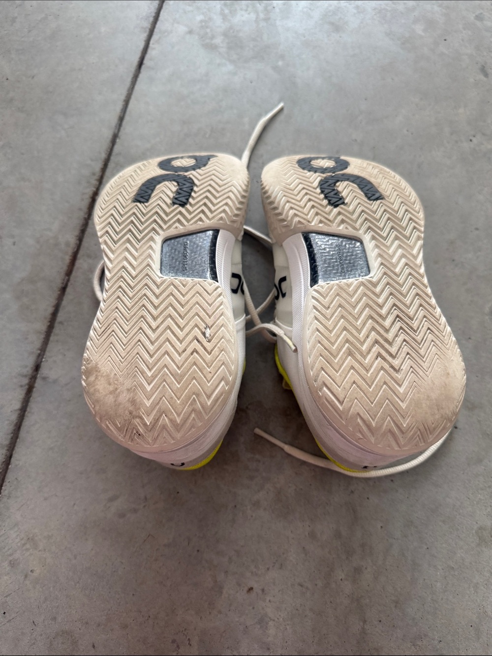 On Running Women's White Athletic Sneakers with Pink and Neon Yellow Accents - Picture 7 of 7